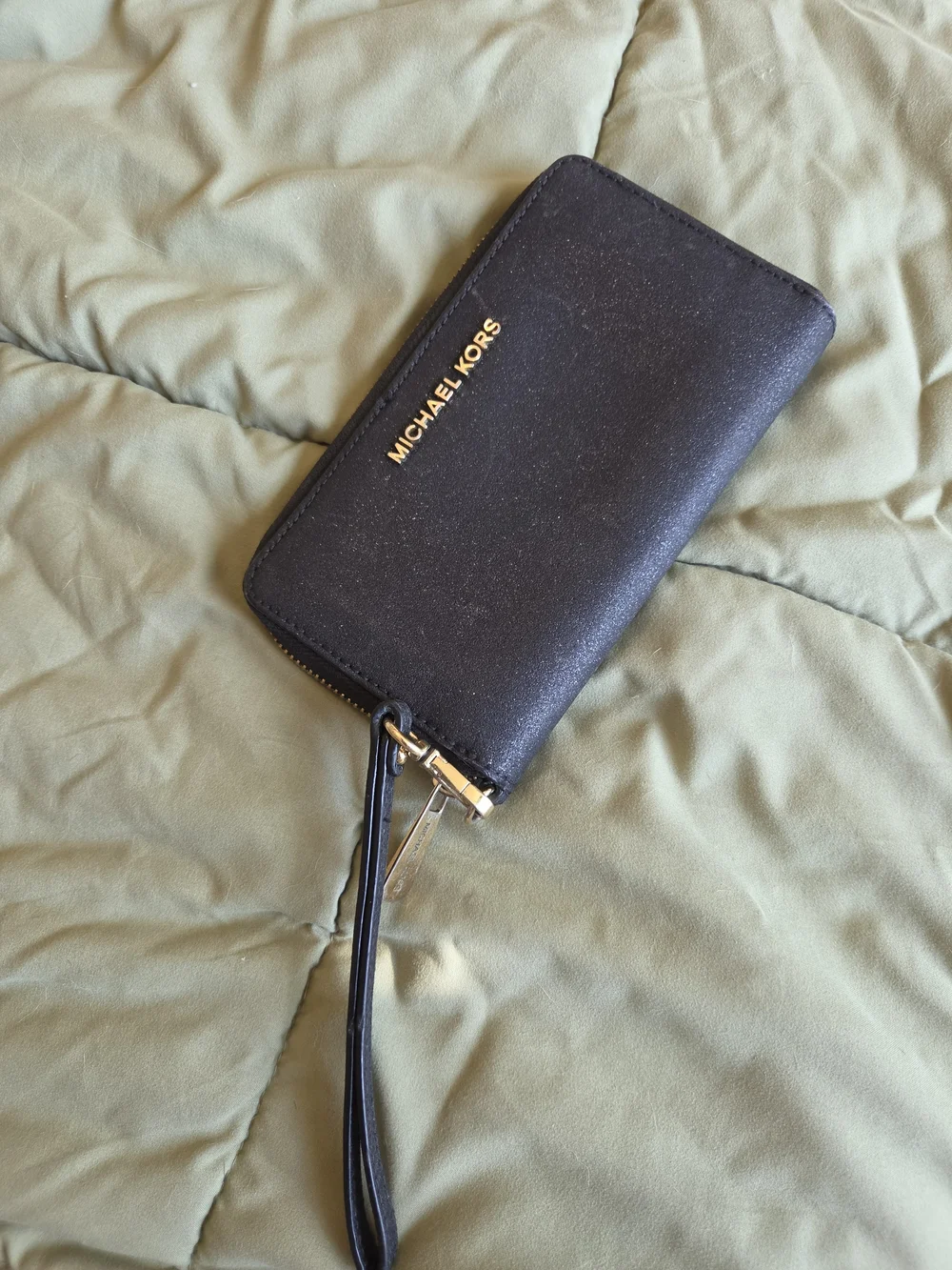 Michael Kors Black Zip Around Wristlet with Gold Logo